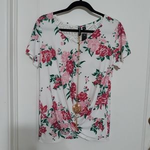 KRISTIN NICOLE Floral Top Pink Green Medium